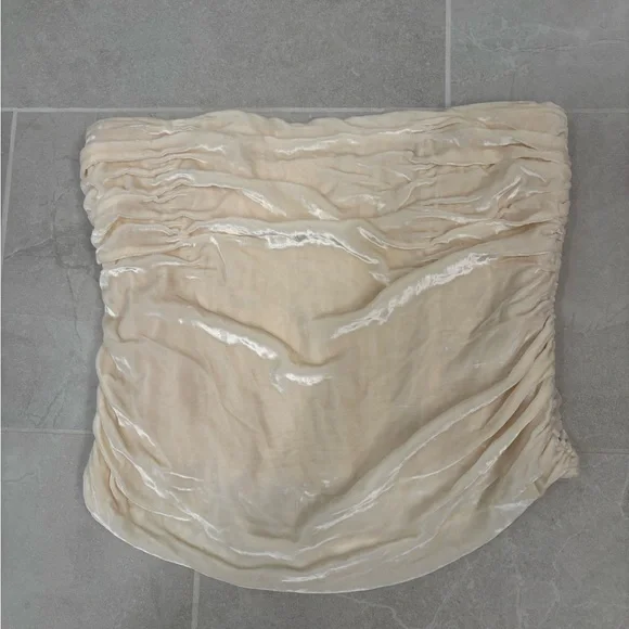 Reformation Addie Cream Velvet Ruched Corset Top Size 12 - Picture 3 of 11